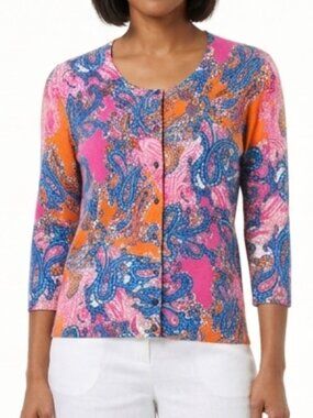 Tommy Hilfiger Cotton Paisley Cropped Sleeve Cardigan- Sz. XS